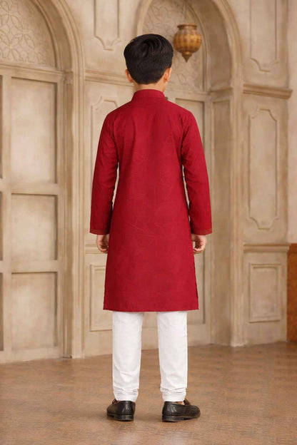Maroon Pure Soft Art Silk Self Broead Boys Kurta Pajama