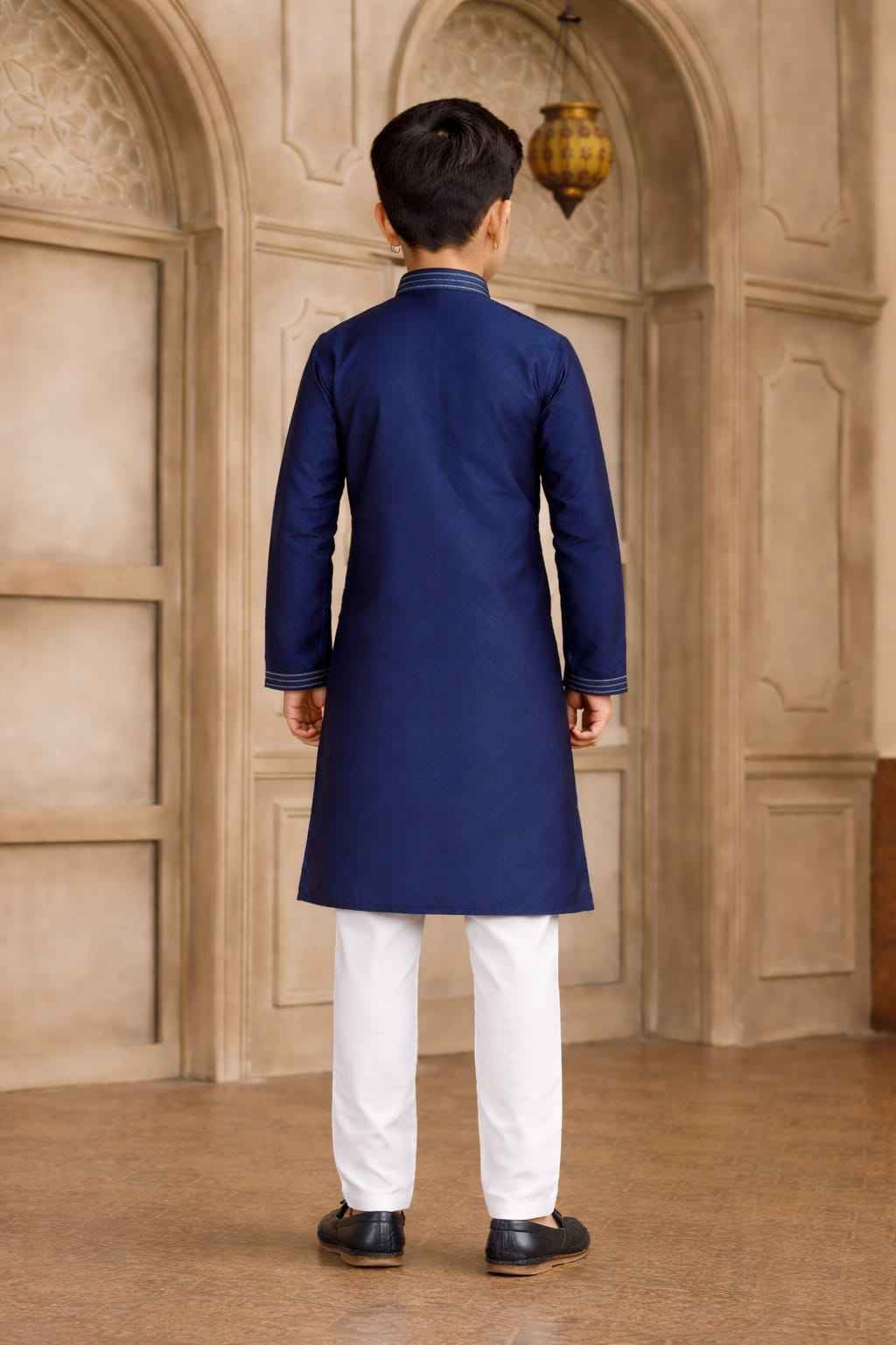 Blue Pure Soft Art Silk Self Broead Boys Kurta Pajama
