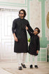 Black Pure Art Banarasi Silk Thread Work Kurta Pajama Father and Son Matching Combo Set