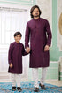 Wine Pure Art Banarasi Silk Thread Work Kurta Pajama Father and Son Matching Combo Set
