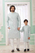 Mint Green Pure Art Banarasi Silk Thread Work Kurta Pajama Father and Son Matching Combo Set