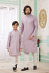 Lilac Pure Art Banarasi Silk Thread Work Kurta Pajama Father and Son Matching Combo Set