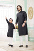 Black Pure Art Banarasi Silk Thread Work Kurta Pajama Father and Son Matching Combo Set