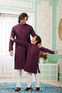 Wine Pure Art Banarasi Silk Thread Work Kurta Pajama Father and Son Matching Combo Set