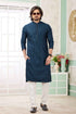Teal Blue Pure Soft Art Banarasi Silk Embroidery Thread Work Kurta Pajama Set