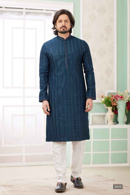 Teal Blue Pure Soft Art Banarasi Silk Embroidery Thread Work Kurta Pajama Set