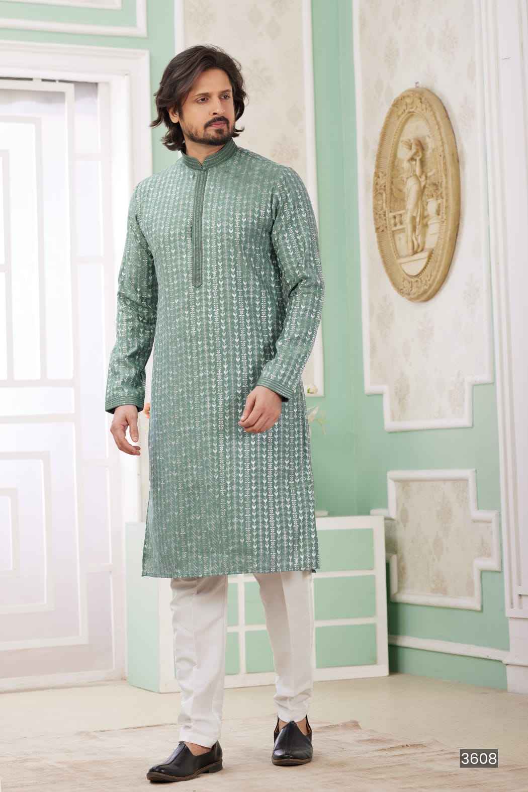 Green Pure Soft Art Banarasi Silk Embroidery Thread Work Kurta Pajama Set
