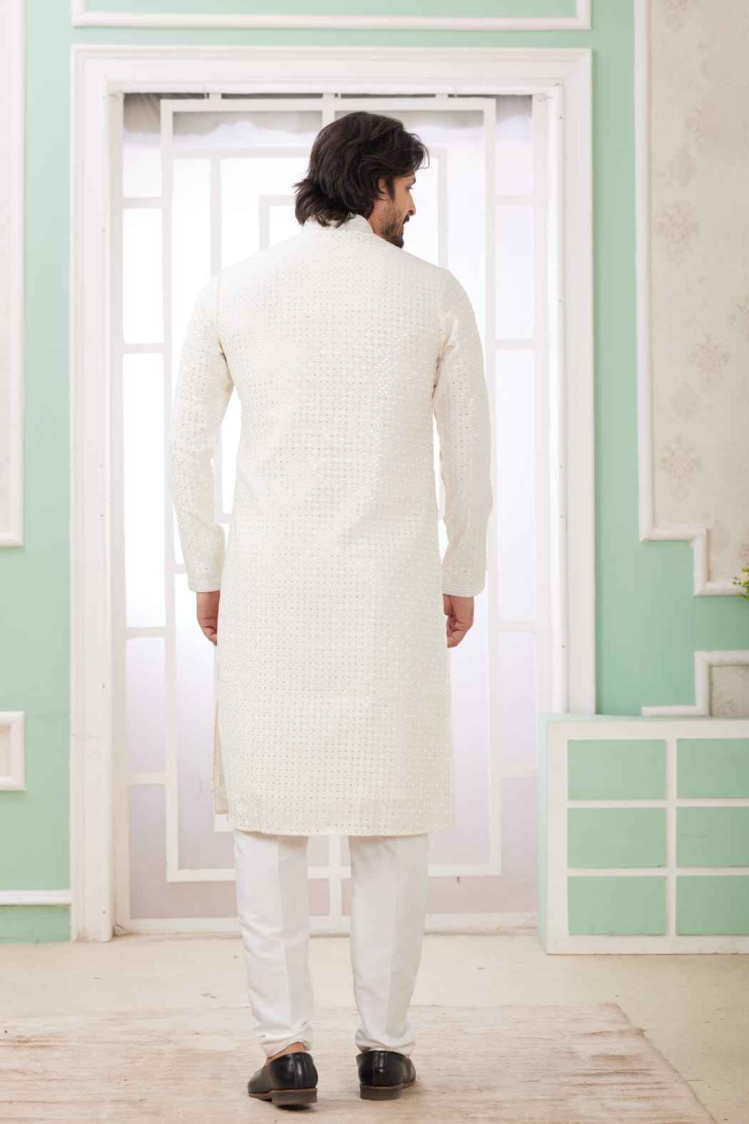 Cream Pure Soft Art Banarasi Silk Embroidery Thread Work Kurta Pajama Set