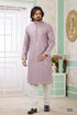 Lilac Pure Soft Art Banarasi Silk Embroidery Thread Work Kurta Pajama Set
