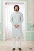 Mint Green Pure Soft Art Banarasi Silk Embroidery Thread Work Kurta Pajama Set