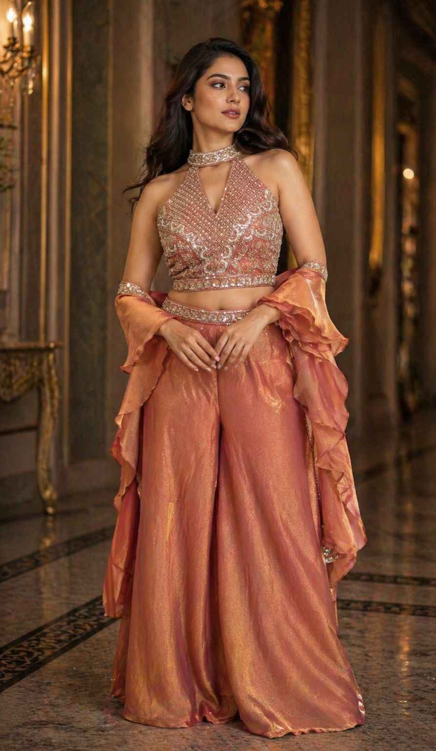 Orange Pure Imported Fendi Silk Ready to Wear Saree