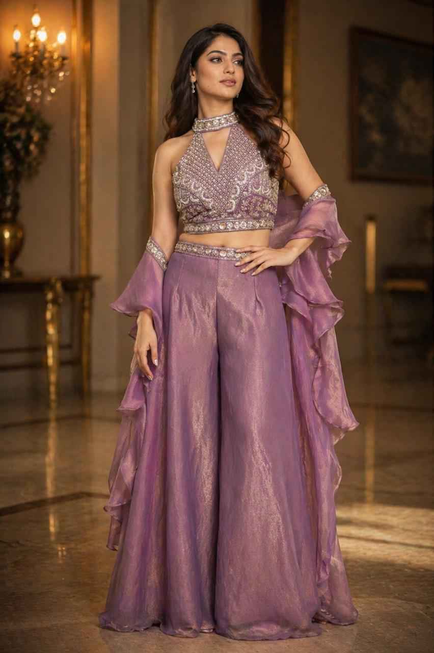 Purple Pure Imported Fendi Silk Ready to Wear Saree