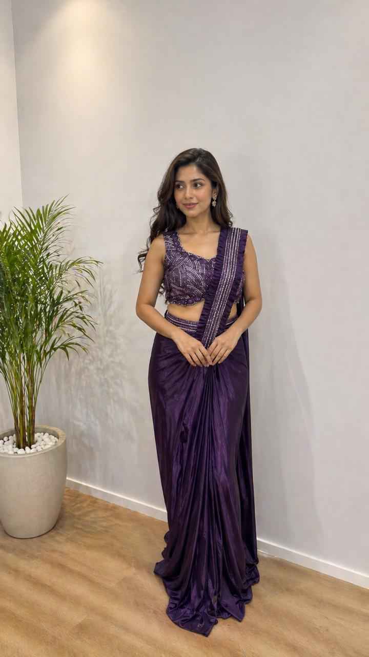Purple Pure Imported Fendi Silk Ready to Wear Saree