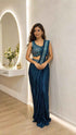 Teal Pure Imported Fendi Silk Ready to Wear Saree