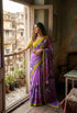 Purple Pure Soft Malmal Cotton Floral Print Cotton Saree