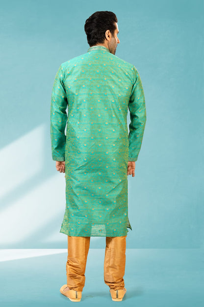Green Pure Soft Jequard Silk Brocade Kurta Pajama