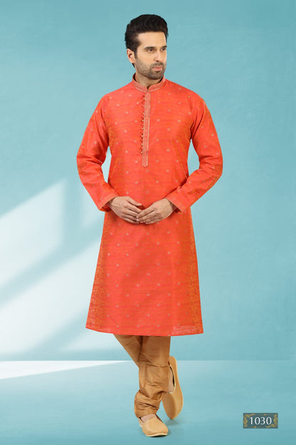 Rust Pure Soft Jequard Silk Brocade Kurta Pajama