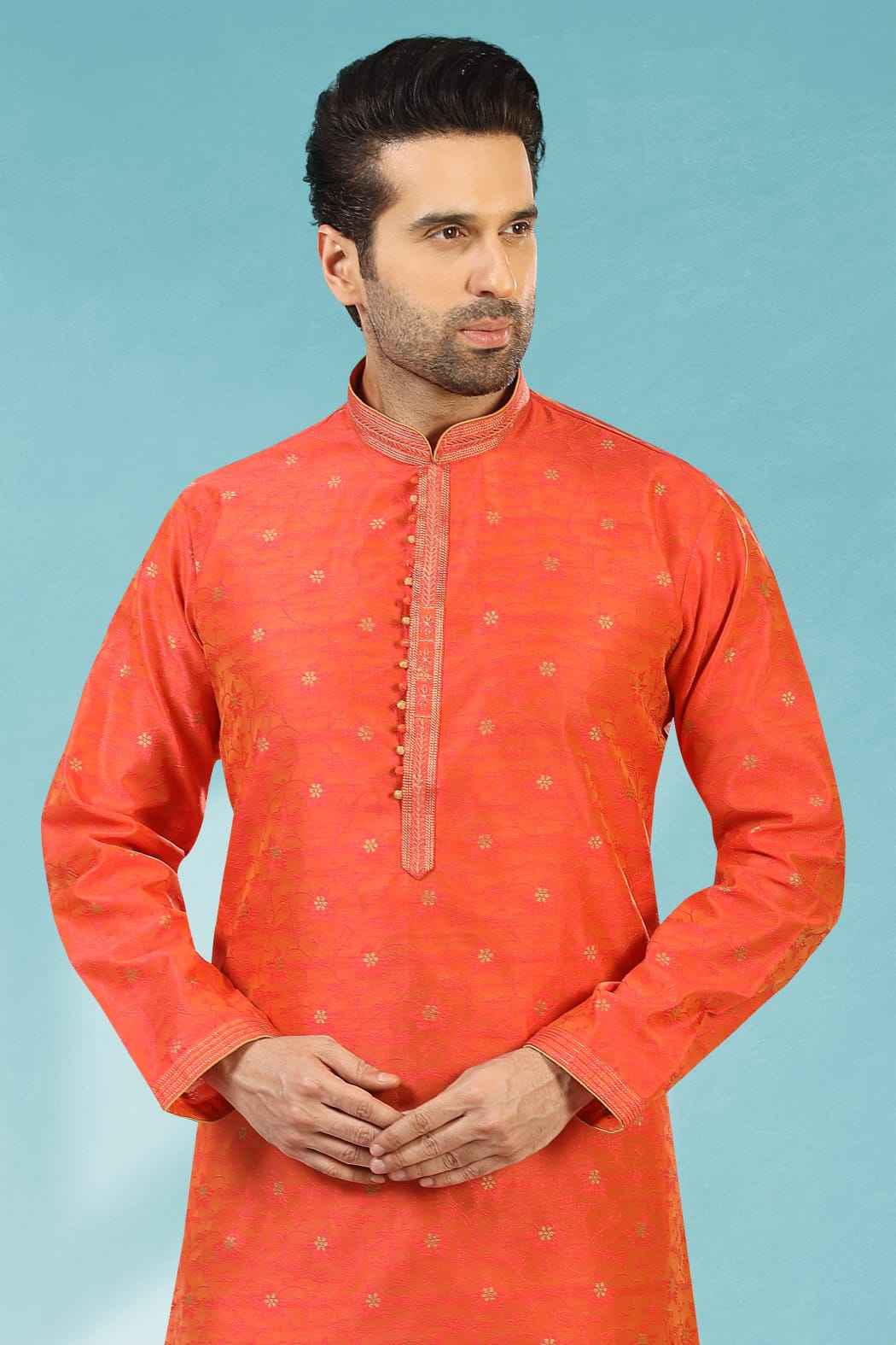 Rust Pure Soft Jequard Silk Brocade Kurta Pajama