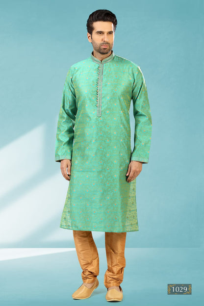 Green Pure Soft Jequard Silk Brocade Kurta Pajama