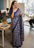 Blue Pure Soft Malmal Cotton Floral Print Cotton Saree