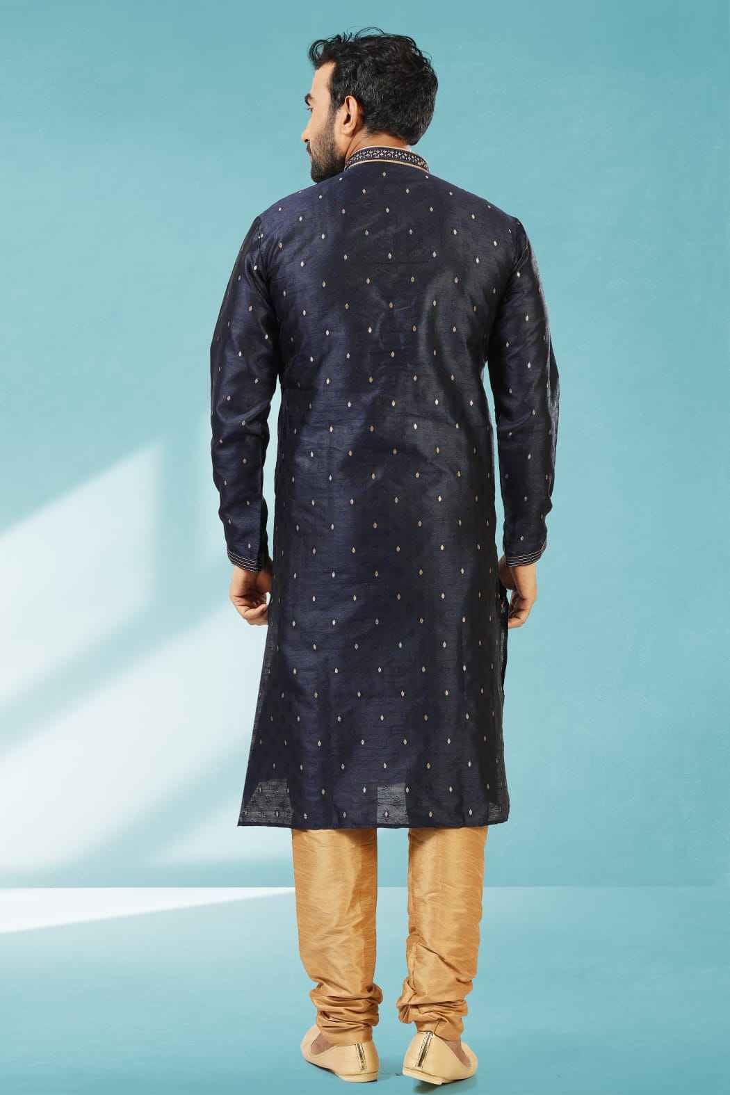 Blue Pure Soft Jequard Silk Brocade Kurta Pajama
