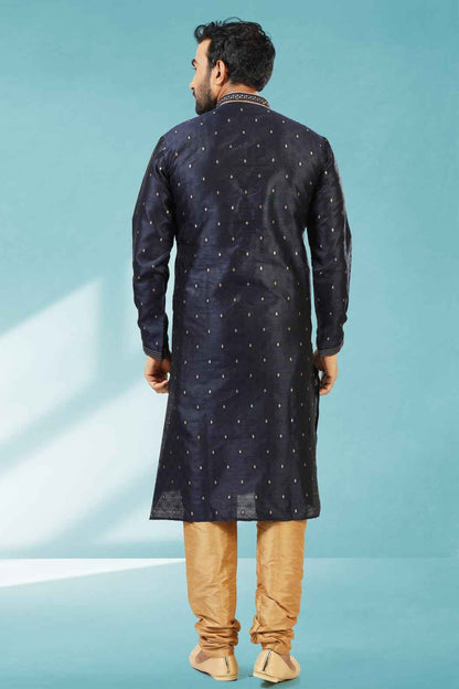 Blue Pure Soft Jequard Silk Brocade Kurta Pajama