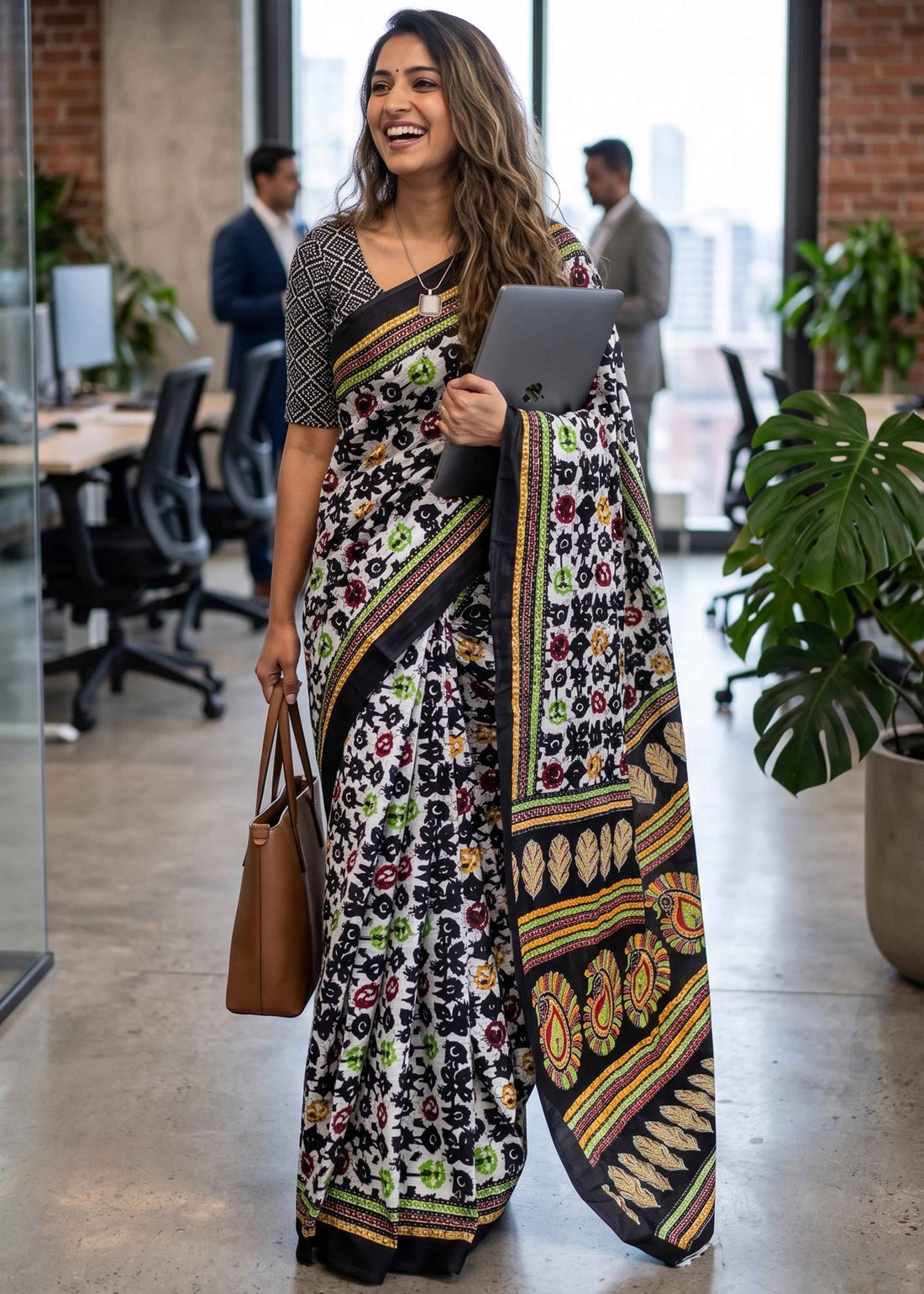 Black Pure Soft Malmal Cotton Floral Print Cotton Saree