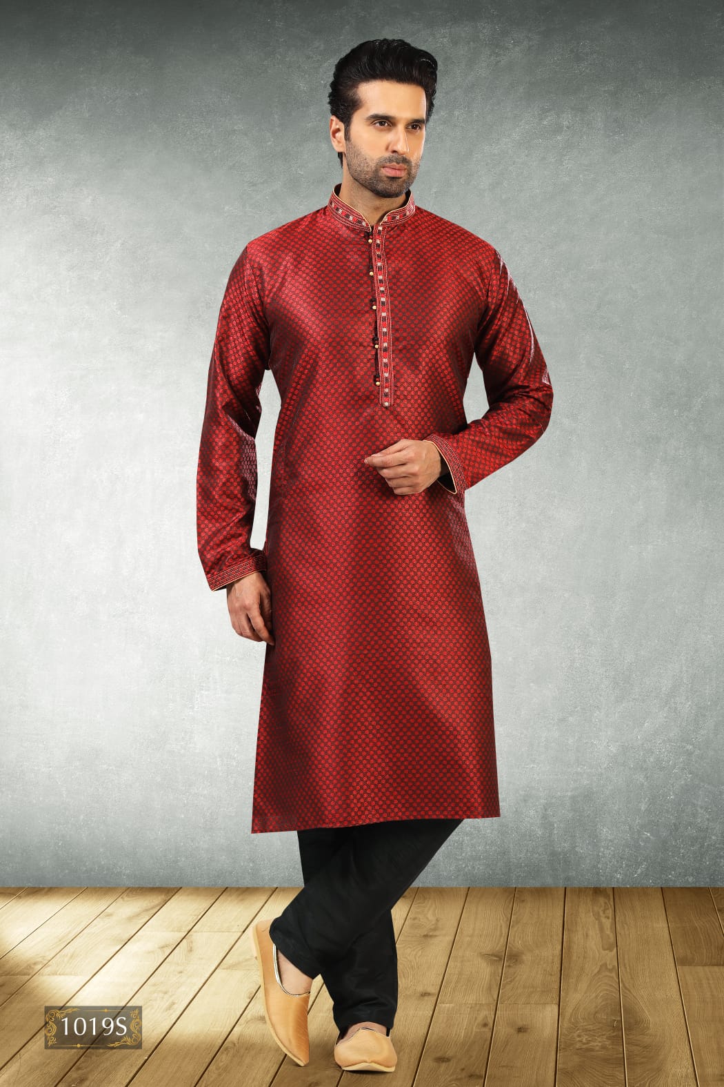 Wine Pure Soft Jequard Silk Brocade Kurta Pajama
