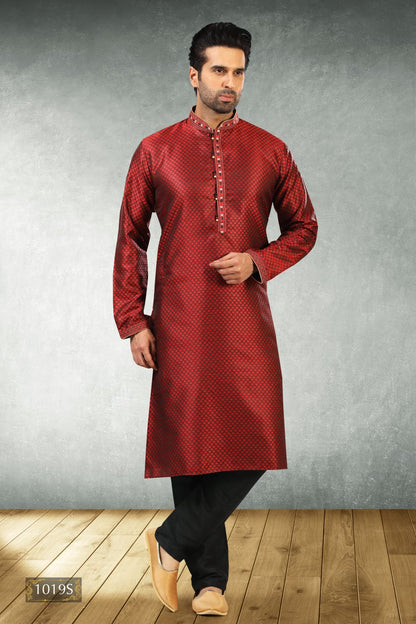 Wine Pure Soft Jequard Silk Brocade Kurta Pajama