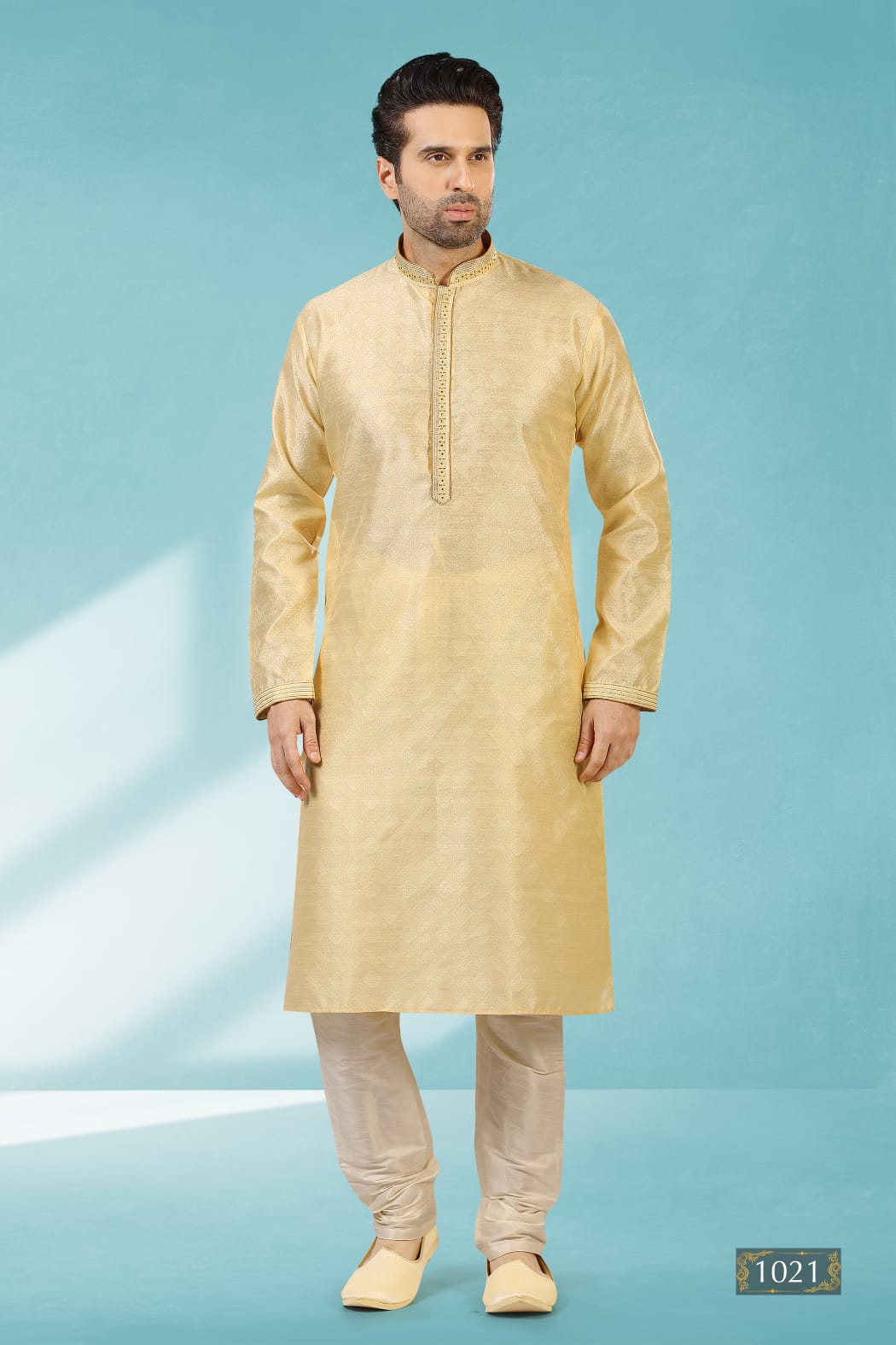 Gold Pure Soft Jequard Silk Brocade Kurta Pajama