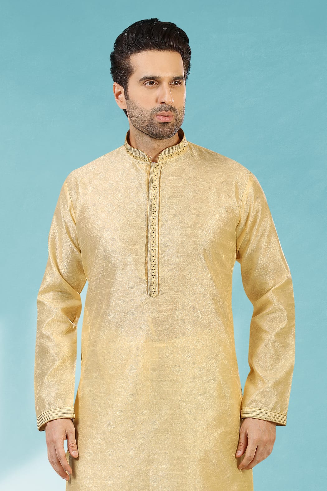 Gold Pure Soft Jequard Silk Brocade Kurta Pajama