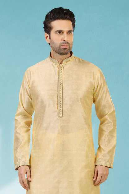 Gold Pure Soft Jequard Silk Brocade Kurta Pajama
