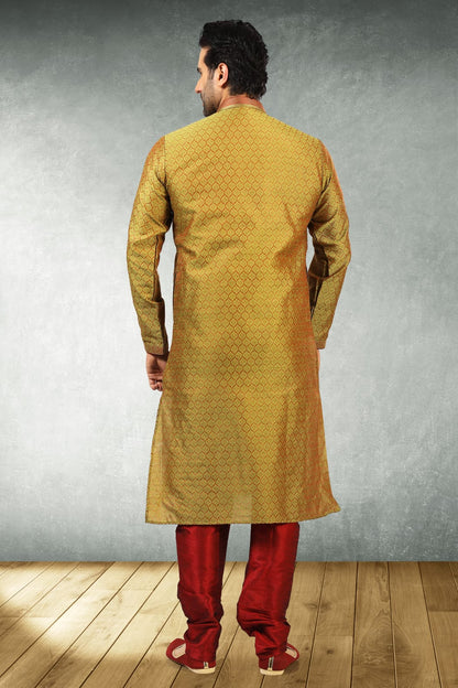 Gold Pure Soft Jequard Silk Brocade Kurta Pajama