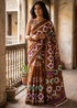 Brown Pure Soft Malmal Cotton Batik Hand Block Cotton Saree