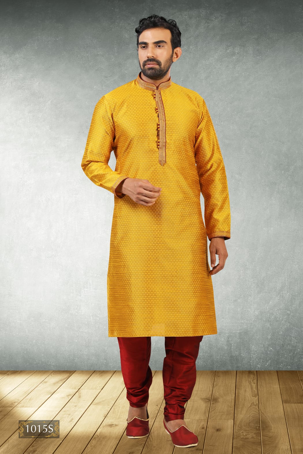 Yellow Pure Soft Jequard Silk Brocade Kurta Pajama
