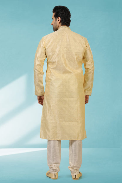 Gold Pure Soft Jequard Silk Brocade Kurta Pajama