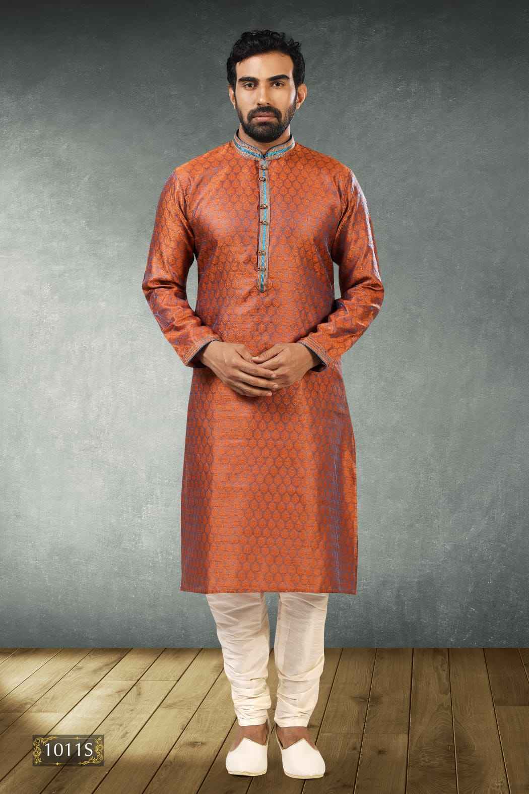 Brown Pure Soft Jequard Silk Brocade Kurta Pajama