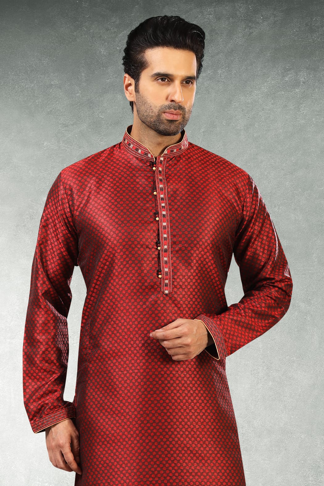 Wine Pure Soft Jequard Silk Brocade Kurta Pajama