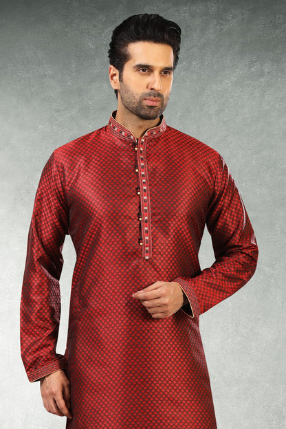 Wine Pure Soft Jequard Silk Brocade Kurta Pajama