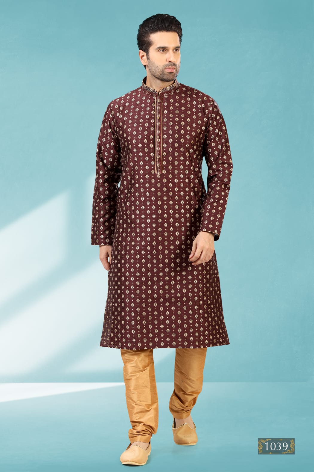 Brown Pure Soft Jequard Silk Brocade Kurta Pajama
