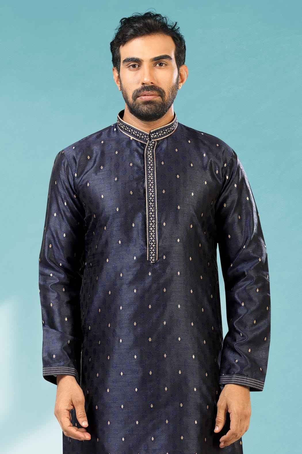 Blue Pure Soft Jequard Silk Brocade Kurta Pajama