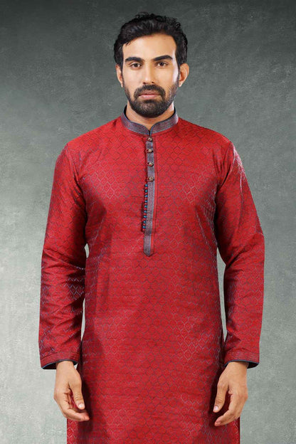 Maroon Pure Soft Jequard Silk Brocade Kurta Pajama