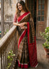 Brown Pure Soft Malmal Cotton Ikkat Hand Block Cotton Saree