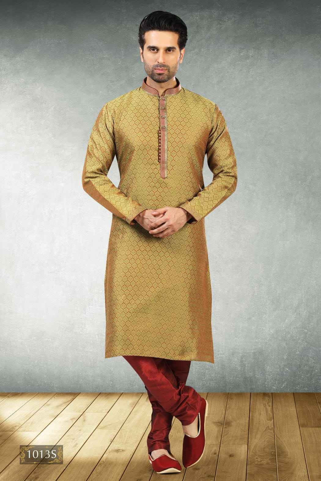 Gold Pure Soft Jequard Silk Brocade Kurta Pajama