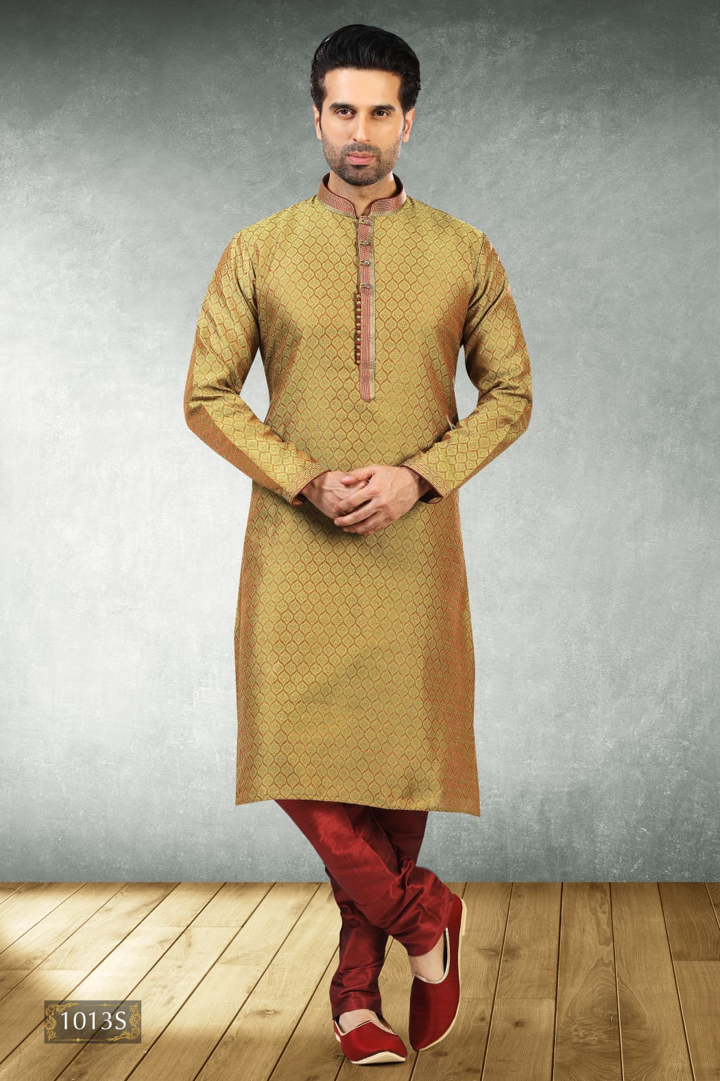Gold Pure Soft Jequard Silk Brocade Kurta Pajama