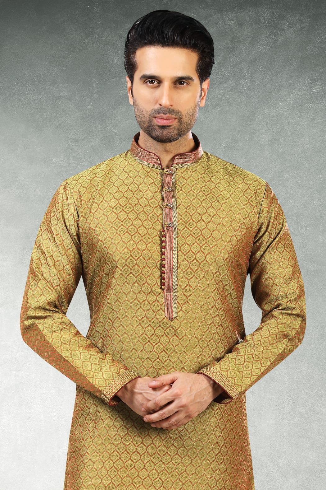 Gold Pure Soft Jequard Silk Brocade Kurta Pajama