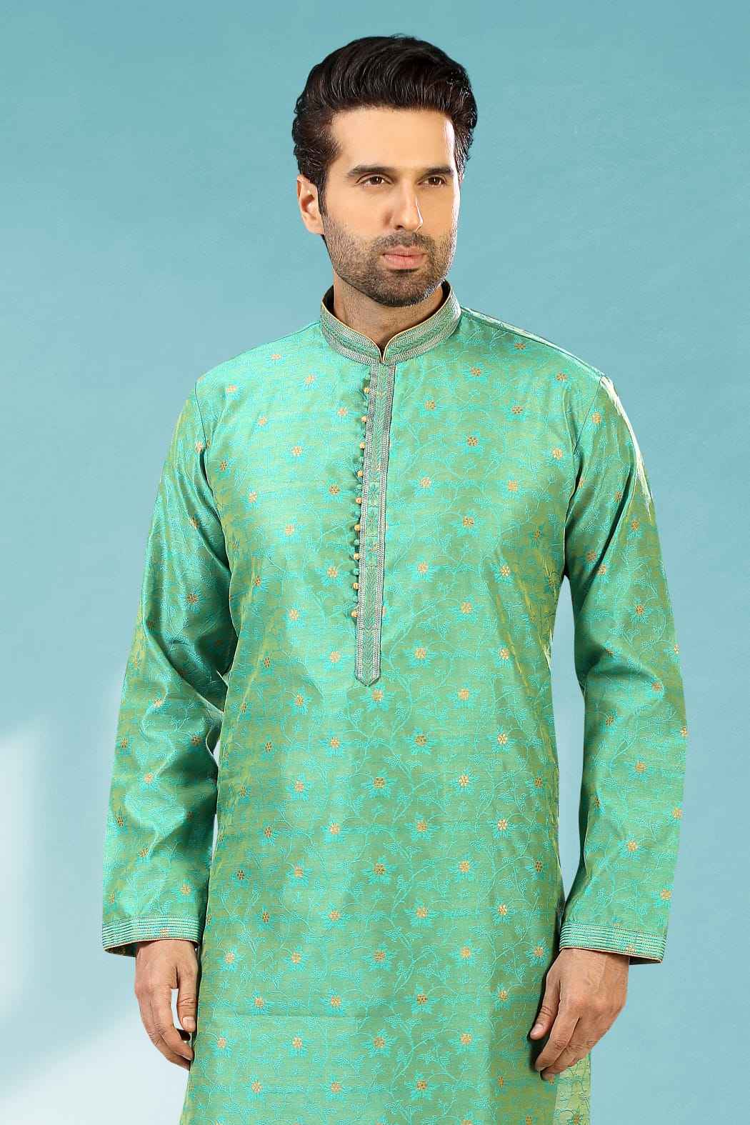 Green Pure Soft Jequard Silk Brocade Kurta Pajama