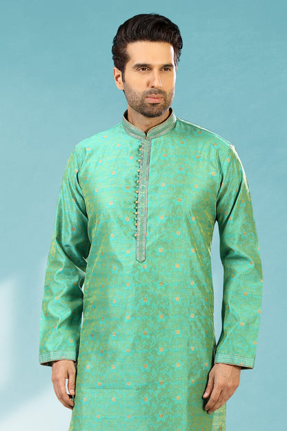 Green Pure Soft Jequard Silk Brocade Kurta Pajama