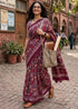Maroon Pure Soft Malmal Cotton Batik Hand Block Cotton Saree