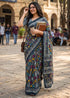 Teal Blue Pure Soft Malmal Cotton Batik Hand Block Cotton Saree